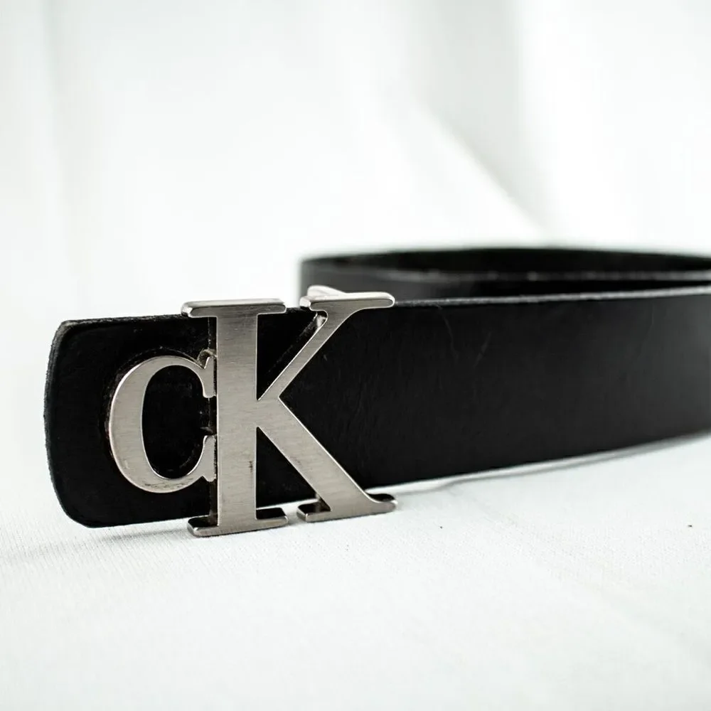 Calvin Klein Black Genuine Harness Leather Women Vintage CK Logo Belt Size S